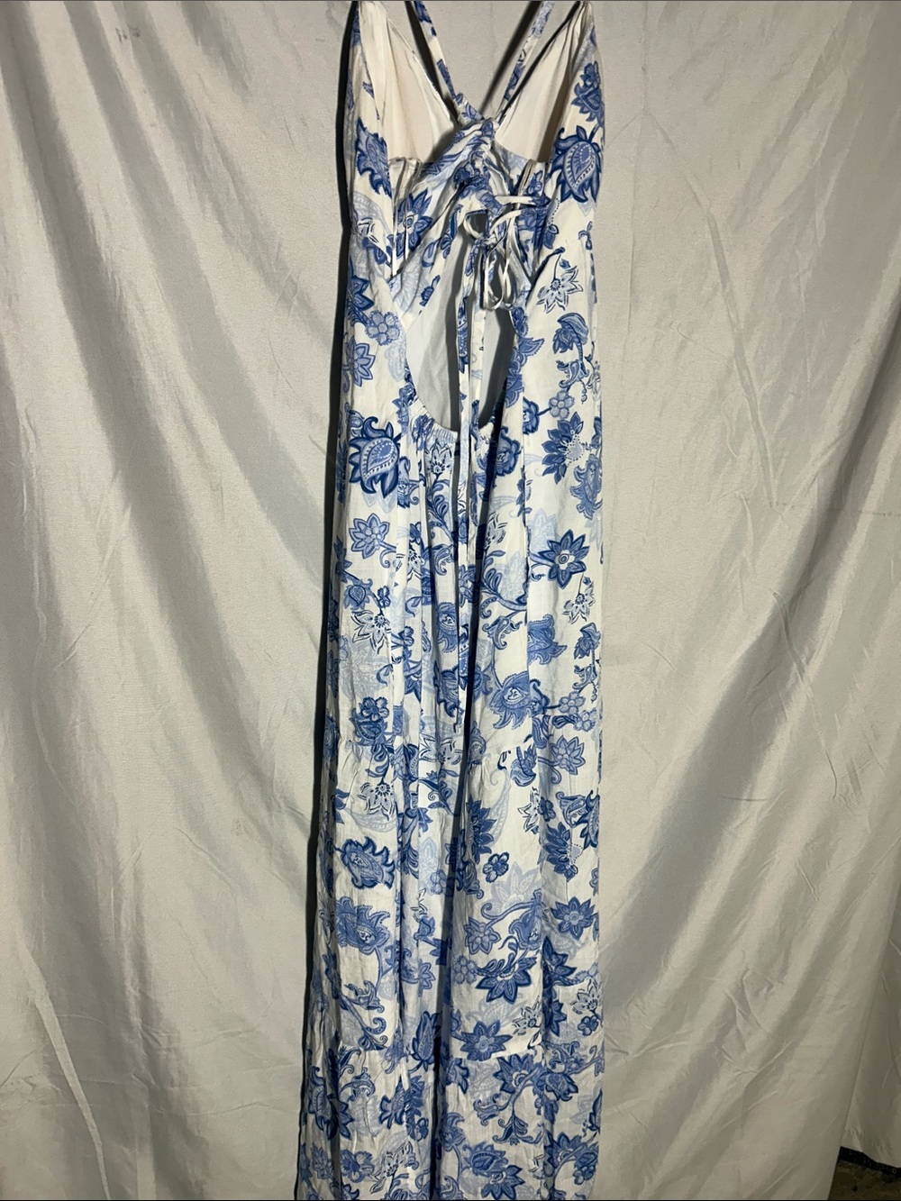 White Maxi Dress with Blue Floral Print